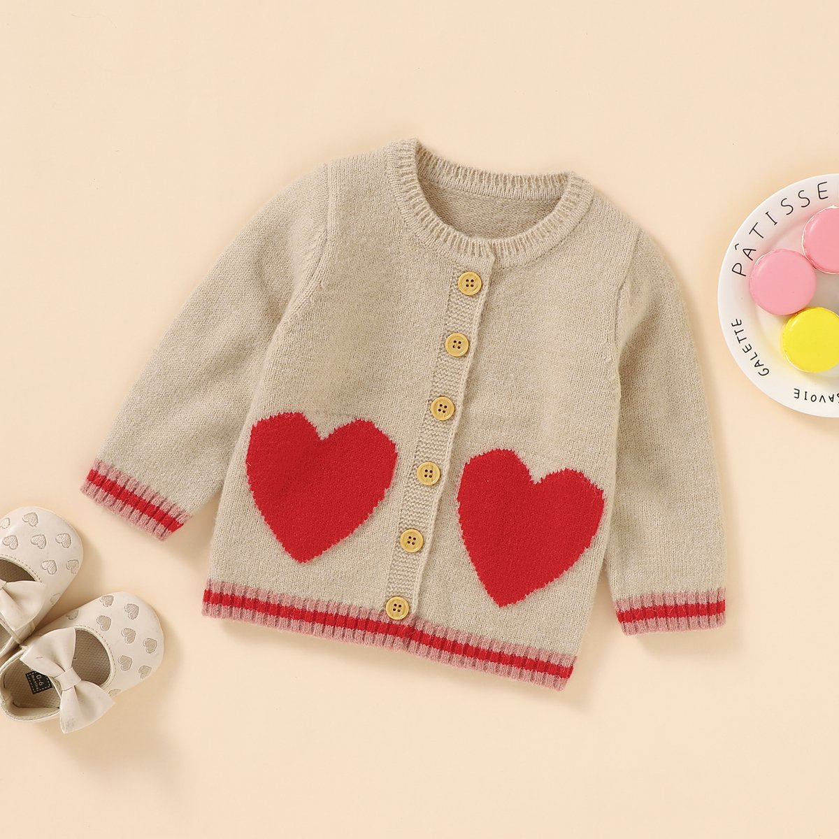 Baby Girls Autumn And Winter Heart Pattern Knitted Long Sleeved Sweater Baby Boutique Clothing Wholesale