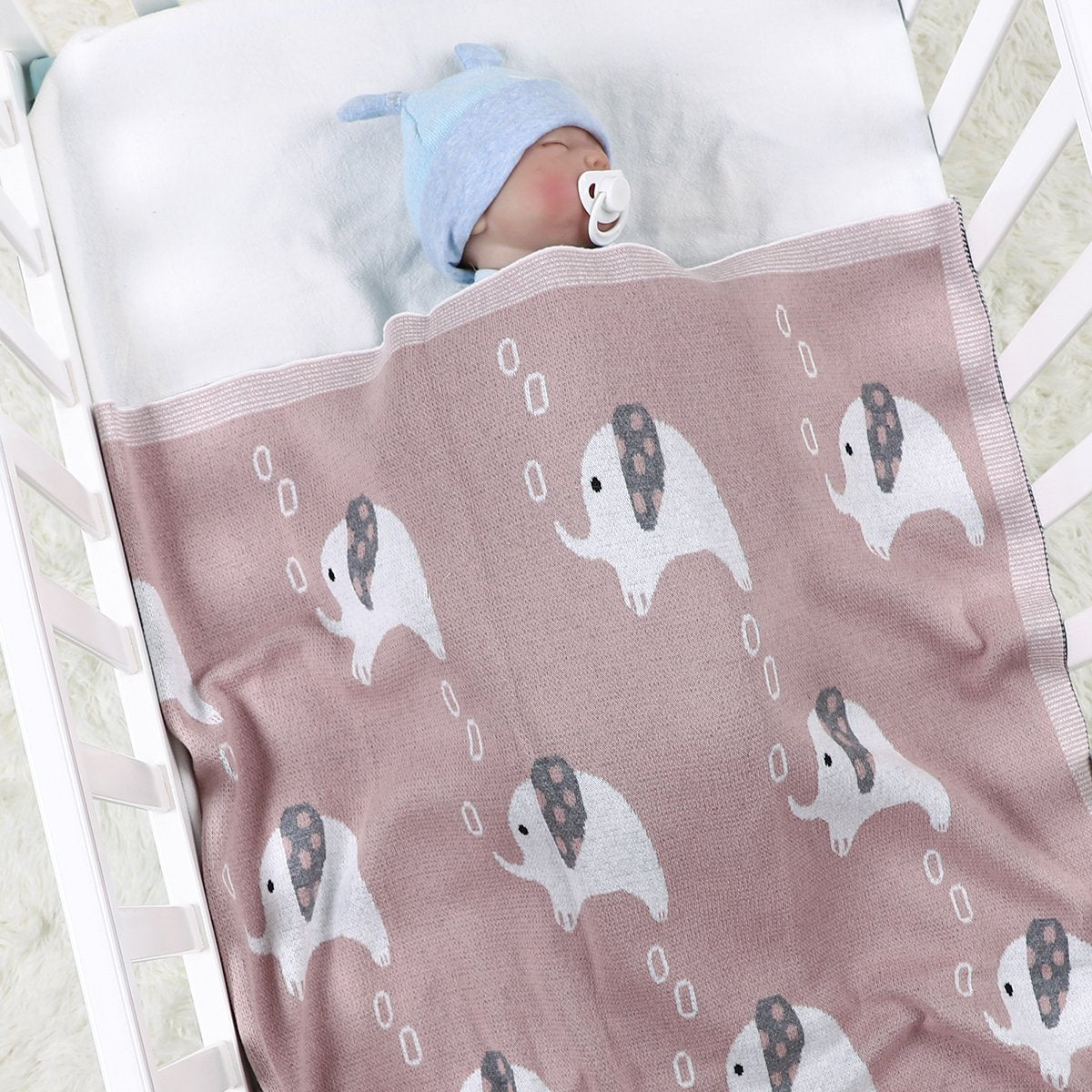 Baby Knitted Elephant Jacquard Carpet Blanket Baby Stroller Cover Quilt Wholesale Baby Clothes