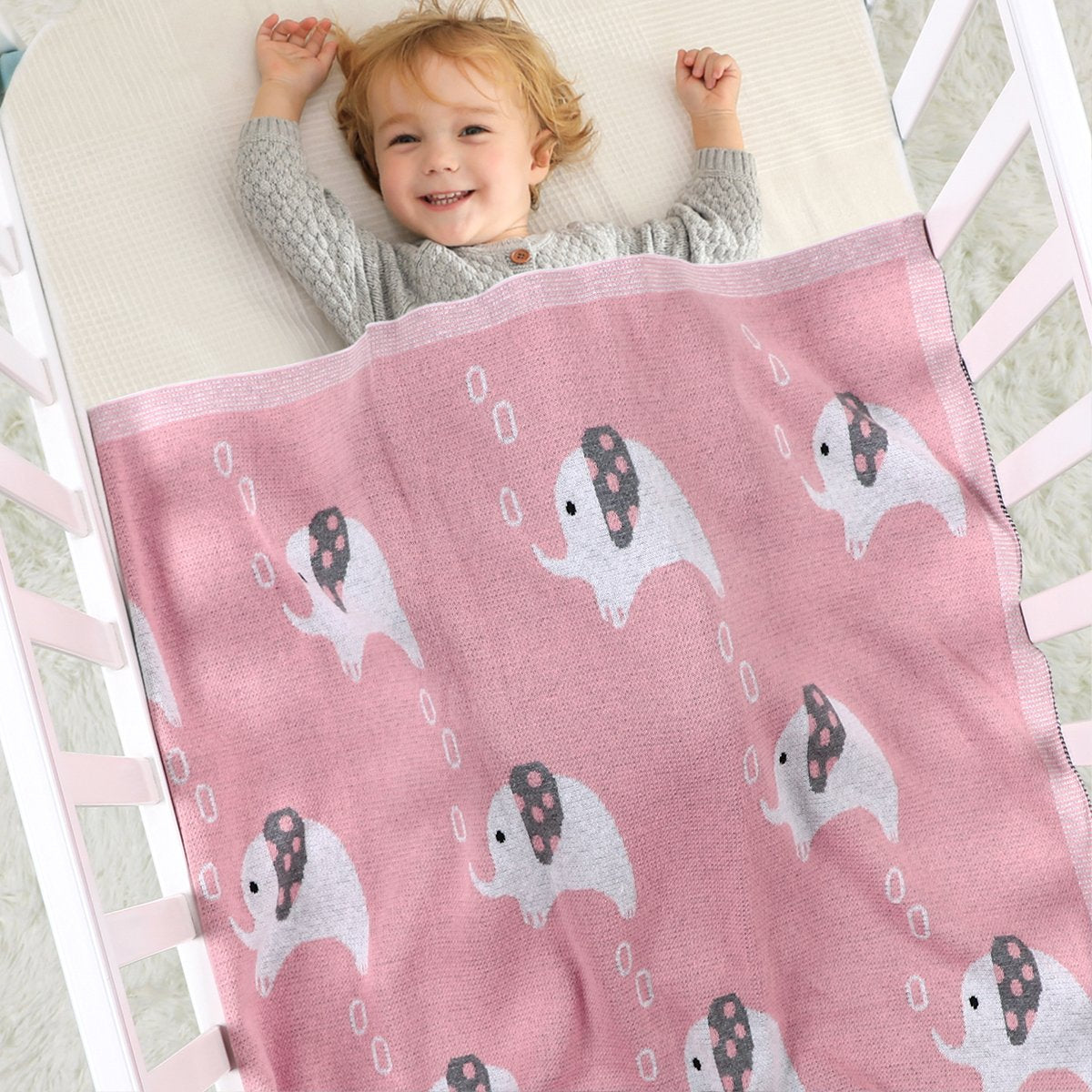 Baby Knitted Elephant Jacquard Carpet Blanket Baby Stroller Cover Quilt Wholesale Baby Clothes