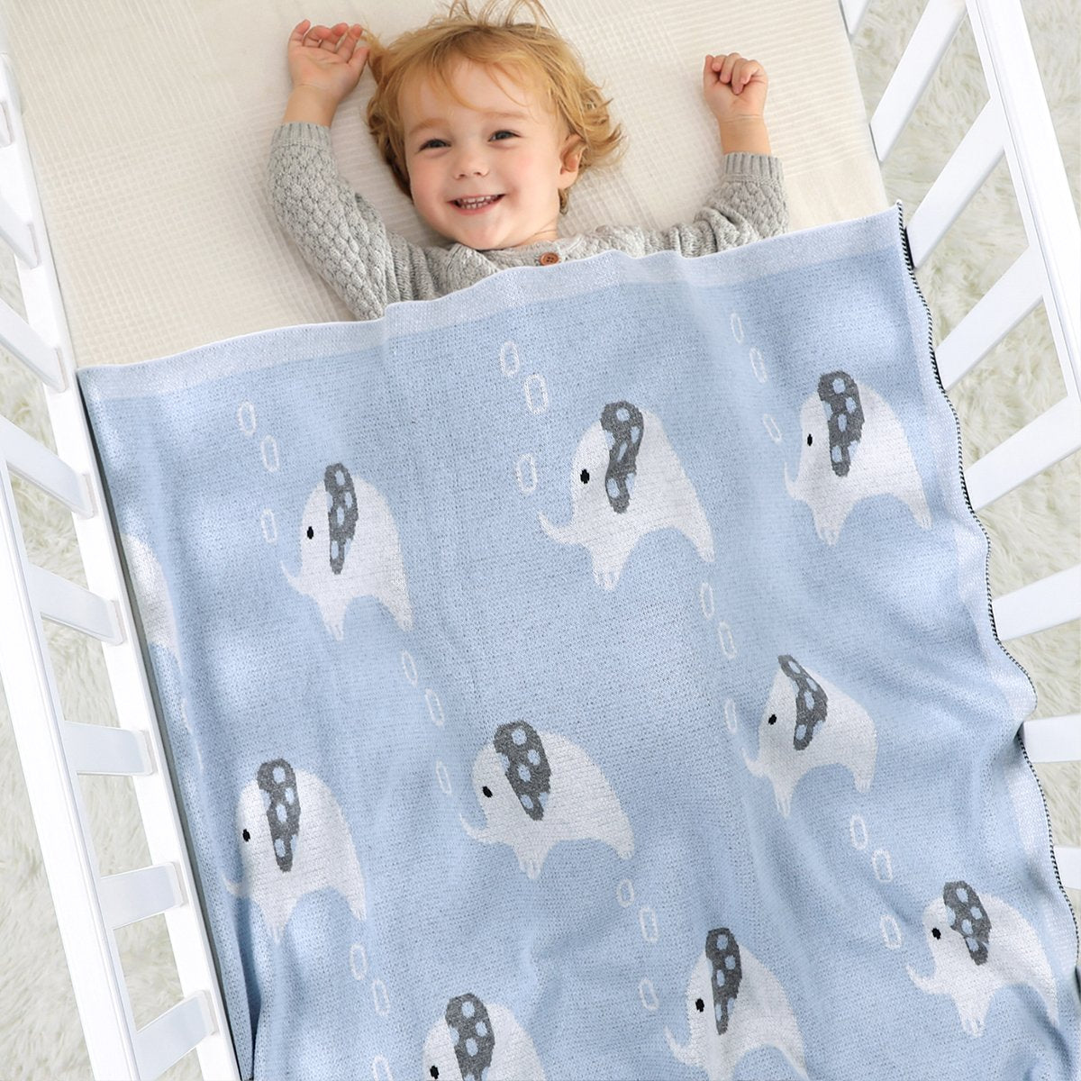 Baby Knitted Elephant Jacquard Carpet Blanket Baby Stroller Cover Quilt Wholesale Baby Clothes