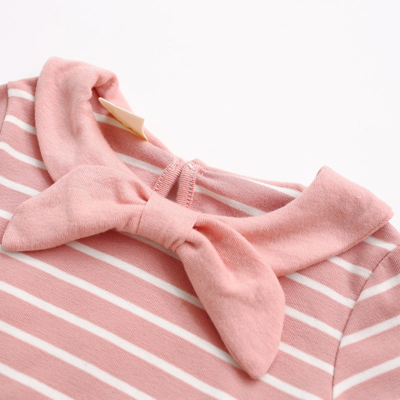 Navy Wind Striped T-shirt Female Baby Cotton Bow Top T-shirt Shirt