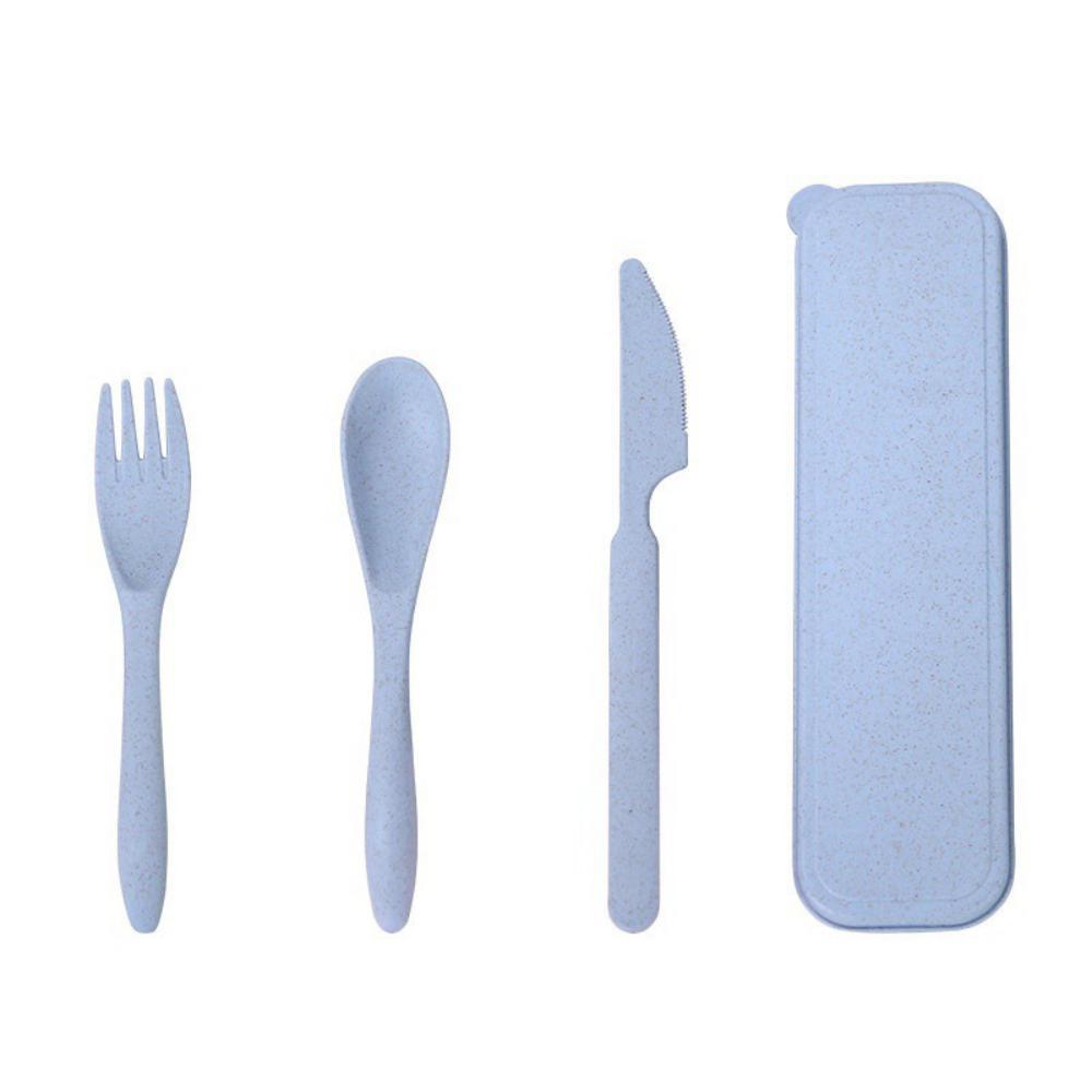 8PCS Wheat Straw Dinner Tableware Box Plastic Knife Fork Spoon Set Kids Accessories Wholesale