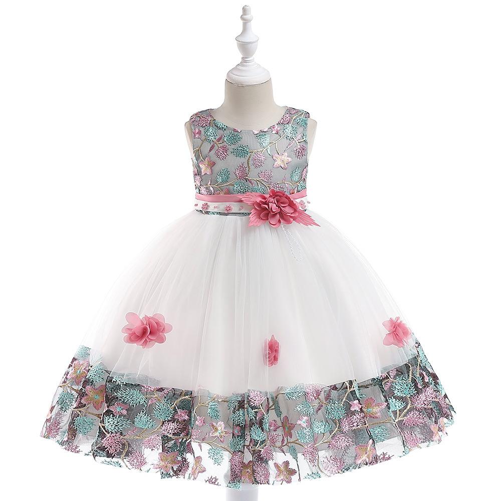 Girl Embroidered Lace Contrast Color Princess Dress