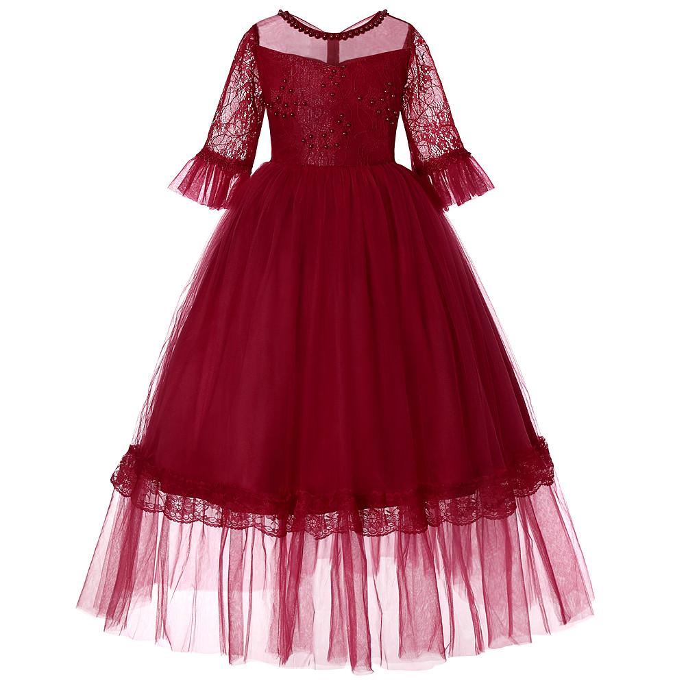 Flower Girl Half Sleeve Lace Princess Evening Dress