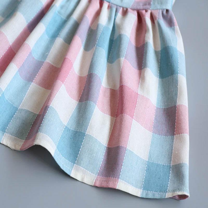 Fashionable Girls Strap Plaid Fly Sleeve Princess Dress