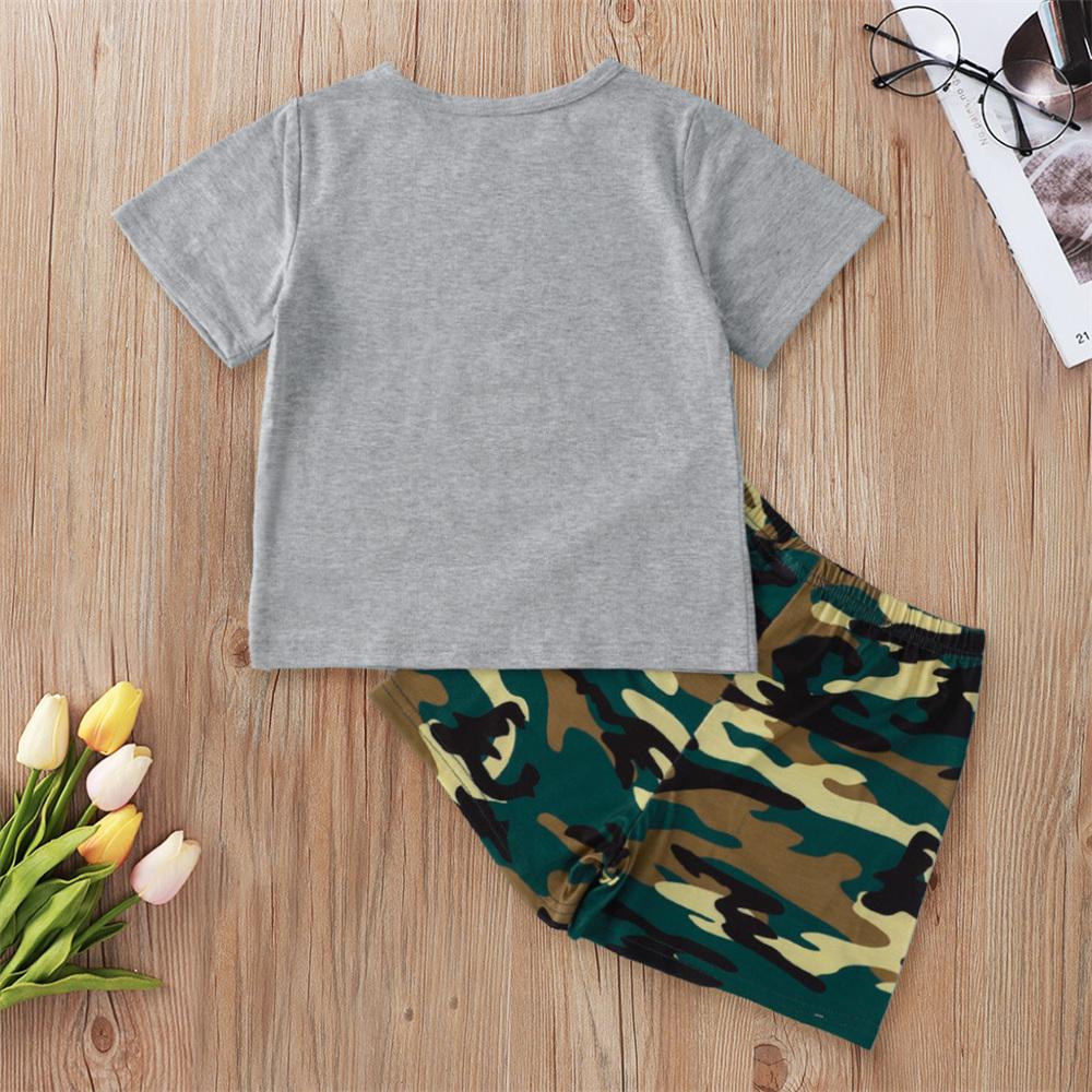 Boys Animal Dinosaur Letter Printed Short Sleeve Top & Camo Shorts wholesale boys clothing
