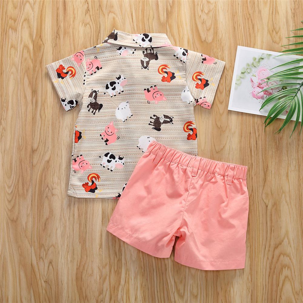 Boys Animal Printed Short Sleeve Button Shirt & Shorts Wholesale Toddler Boy Clothing
