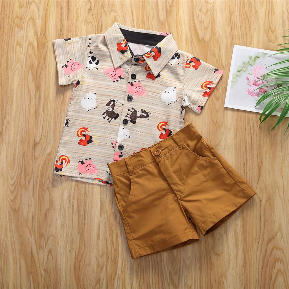 Boys Animal Printed Short Sleeve Button Shirt & Shorts Wholesale Toddler Boy Clothing