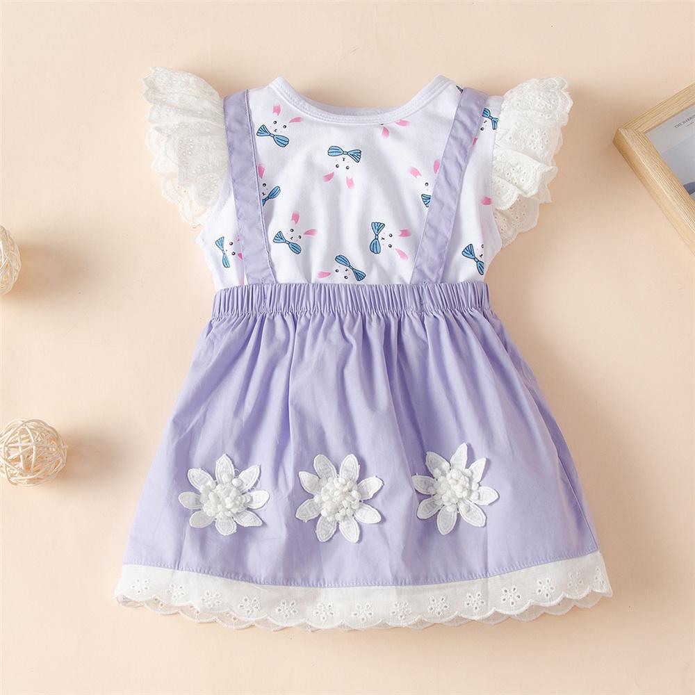 Girls Animal Printed Short Sleeve Top & Flower Suspender Skirt Toddler Girls Wholesale