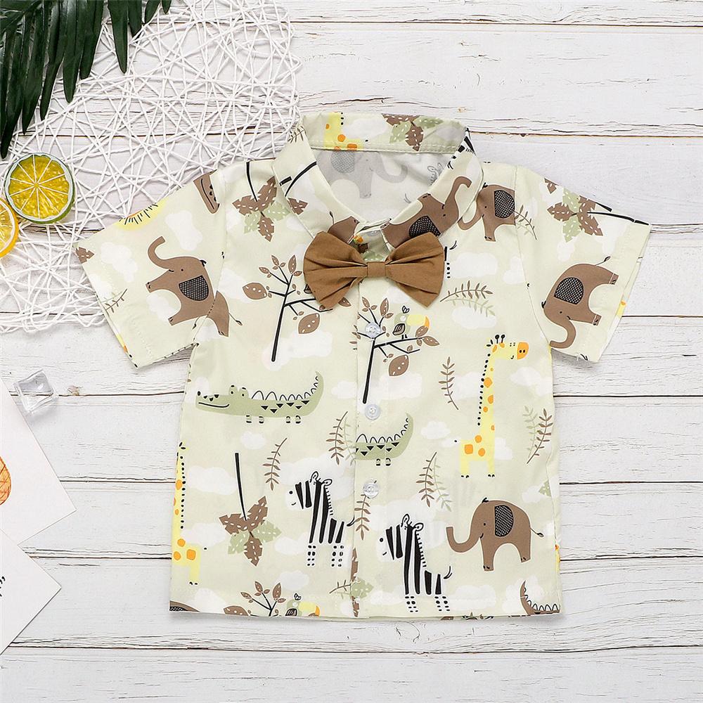 Boys Animal Printed Tree Lapel Short Sleeve Shirt & Solid Shorts children clothing vendors