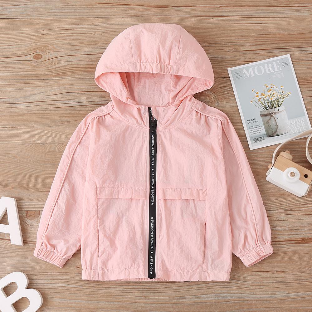 Autumn Children'S Clothing New Girls Pink Stitching Loose Breathable Long-Sleeved Hooded Zipper Sunscreen Jacket Baby Girl Clothes Wholesale