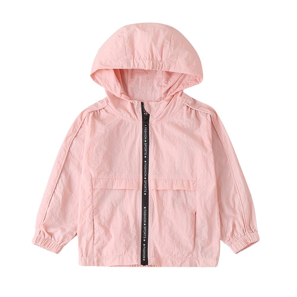 Autumn Children'S Clothing New Girls Pink Stitching Loose Breathable Long-Sleeved Hooded Zipper Sunscreen Jacket Baby Girl Clothes Wholesale