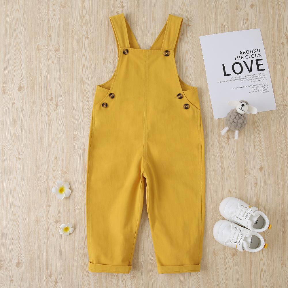 Autumn Korean Girl Casual Cotton Yellow Loose Sling Button One-Piece Trousers Baby Girl Boutique Clothing Wholesale