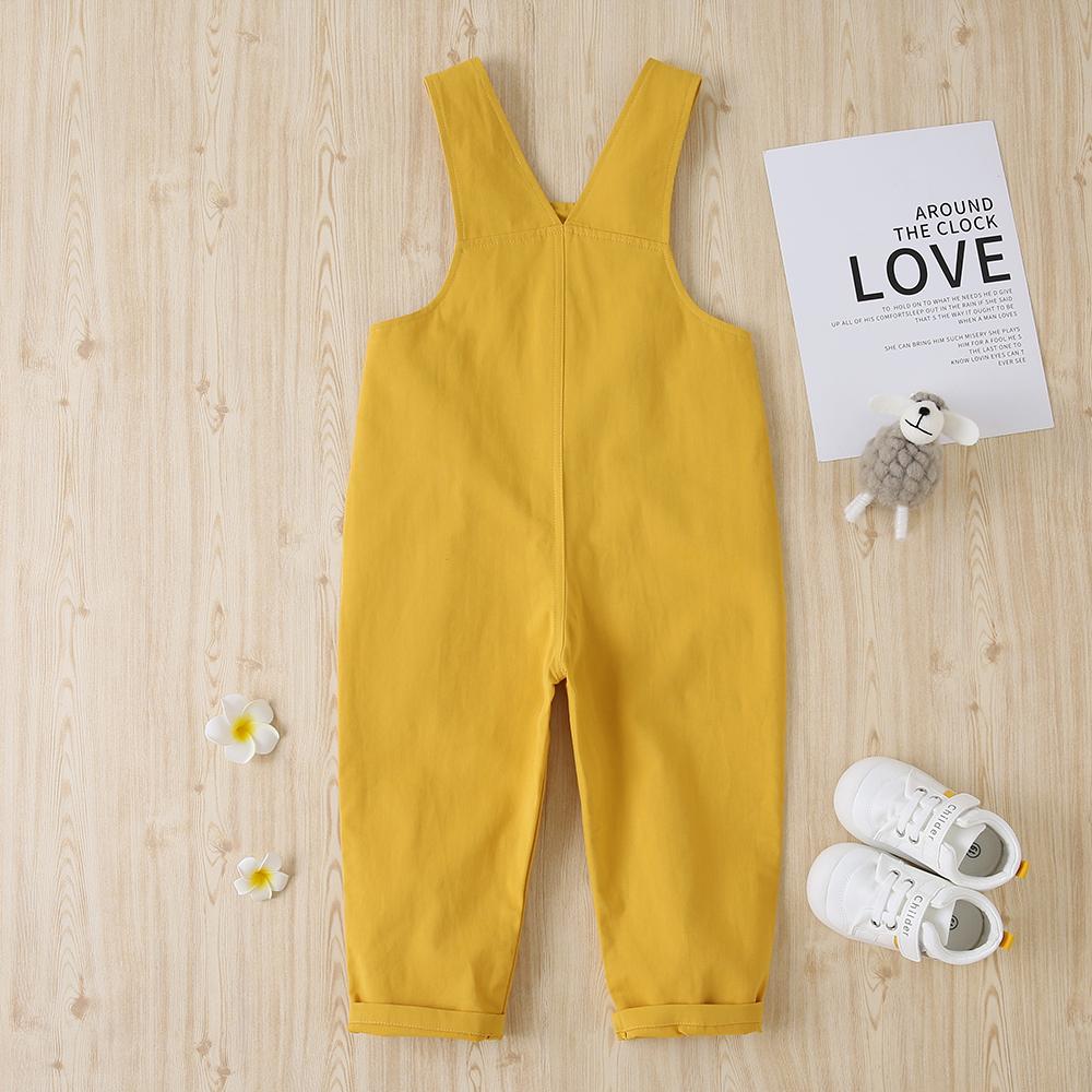 Autumn Korean Girl Casual Cotton Yellow Loose Sling Button One-Piece Trousers Baby Girl Boutique Clothing Wholesale