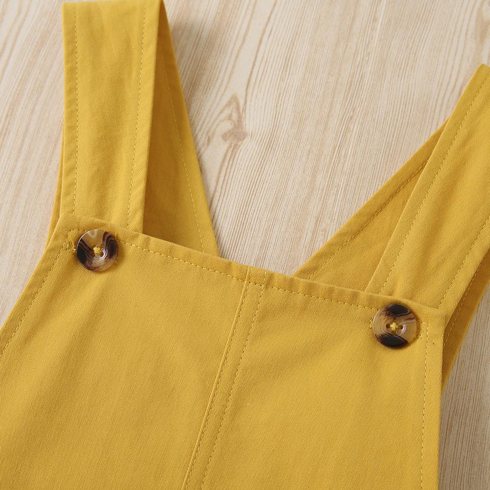 Autumn Korean Girl Casual Cotton Yellow Loose Sling Button One-Piece Trousers Baby Girl Boutique Clothing Wholesale