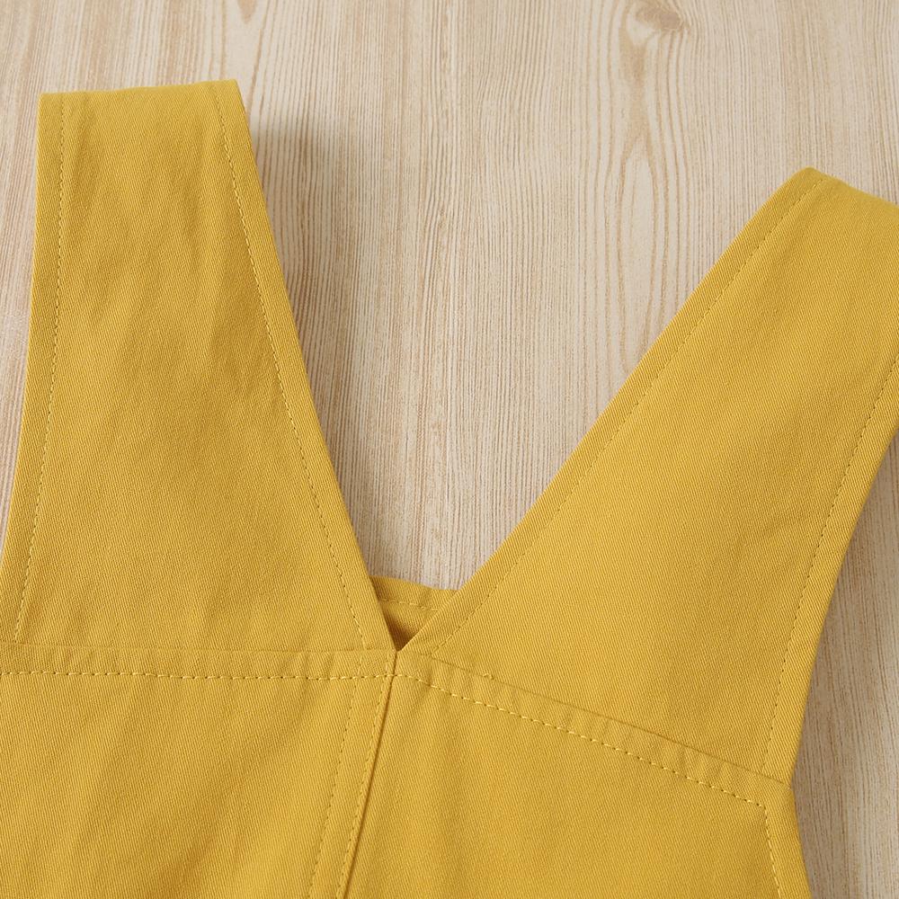 Autumn Korean Girl Casual Cotton Yellow Loose Sling Button One-Piece Trousers Baby Girl Boutique Clothing Wholesale