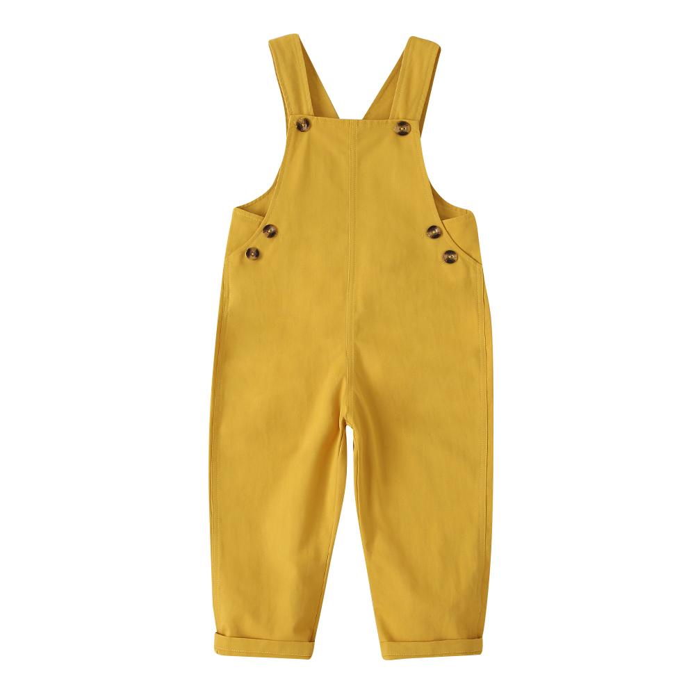 Autumn Korean Girl Casual Cotton Yellow Loose Sling Button One-Piece Trousers Baby Girl Boutique Clothing Wholesale