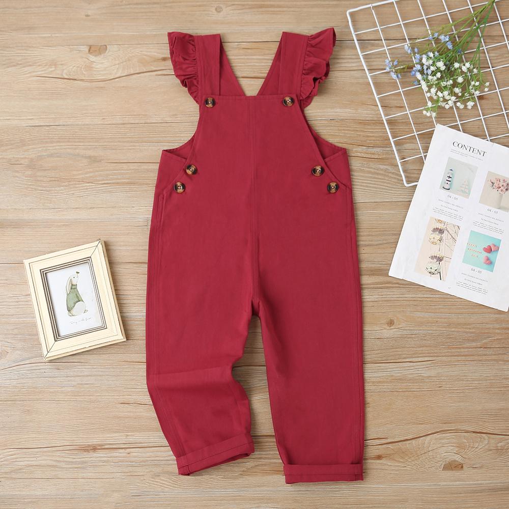 Autumn Korean Girls Casual Cotton Pink Straps Lace Sling Jumpsuit Trousers Baby Girl Boutique Clothing Wholesale