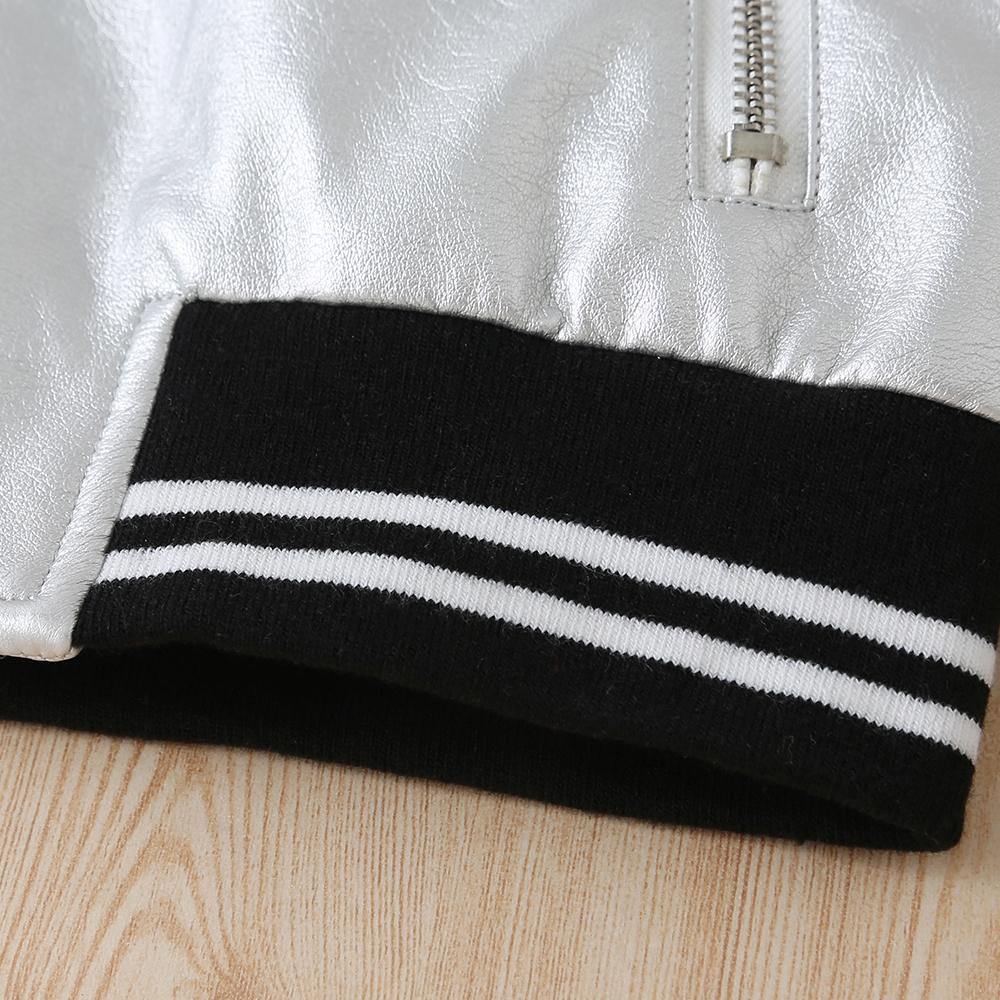 Autumn New Boys Fashion Silver-White Striped Collar Leather Long-Sleeved Warm Zipper Jacket With Pockets Baby Boys Clothing Wholesale