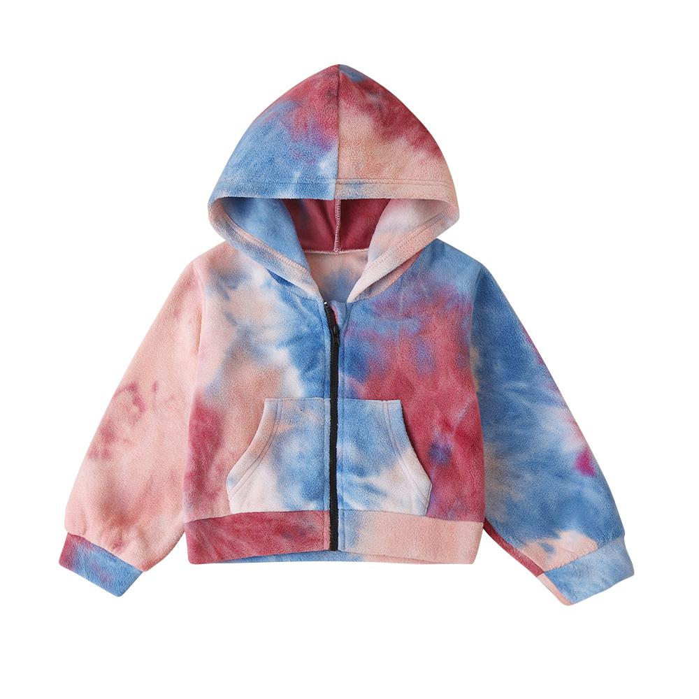 Autumn New Korean Children'S Clothing Tie-Dye Color Loose Long-Sleeved Hooded Jacket Casual Hit Color Cardigan Wholesale Little Girl Boutique Clothing