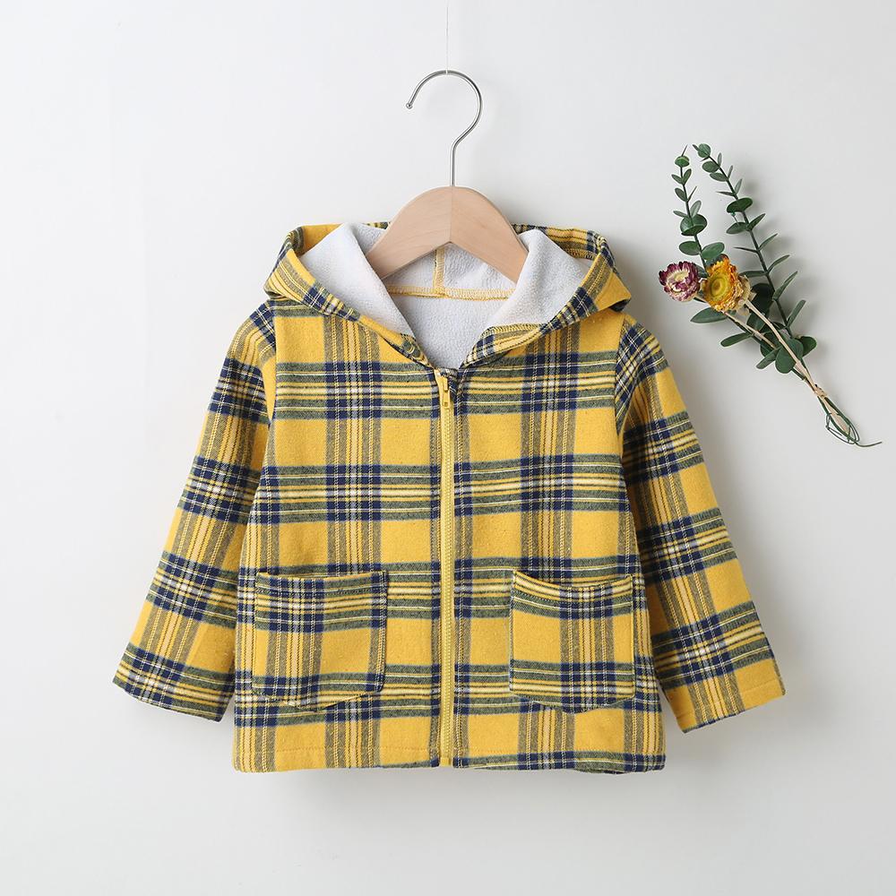 Autumn New Products Girls' Jacket Pocket Plaid Zipper Hooded Jacket Korean Style Trendy Top Wholesale Boys Clothing Suppliers