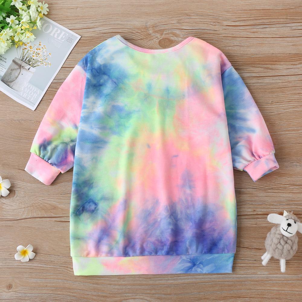 Autumn New Style Girls Middle-Sleeved Blouse For Kids Korean Tie-Dye Contrast Color Letter Printing Blouse Girl Boutique Clothing Wholesale