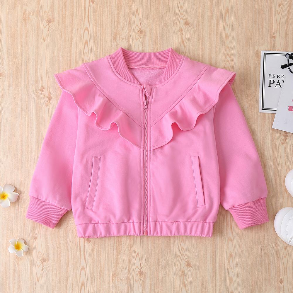 Autumn Rose Red Zipper Lace Pocket Long-Sleeved Warm Jacket Wholesale Baby Girl Clothes