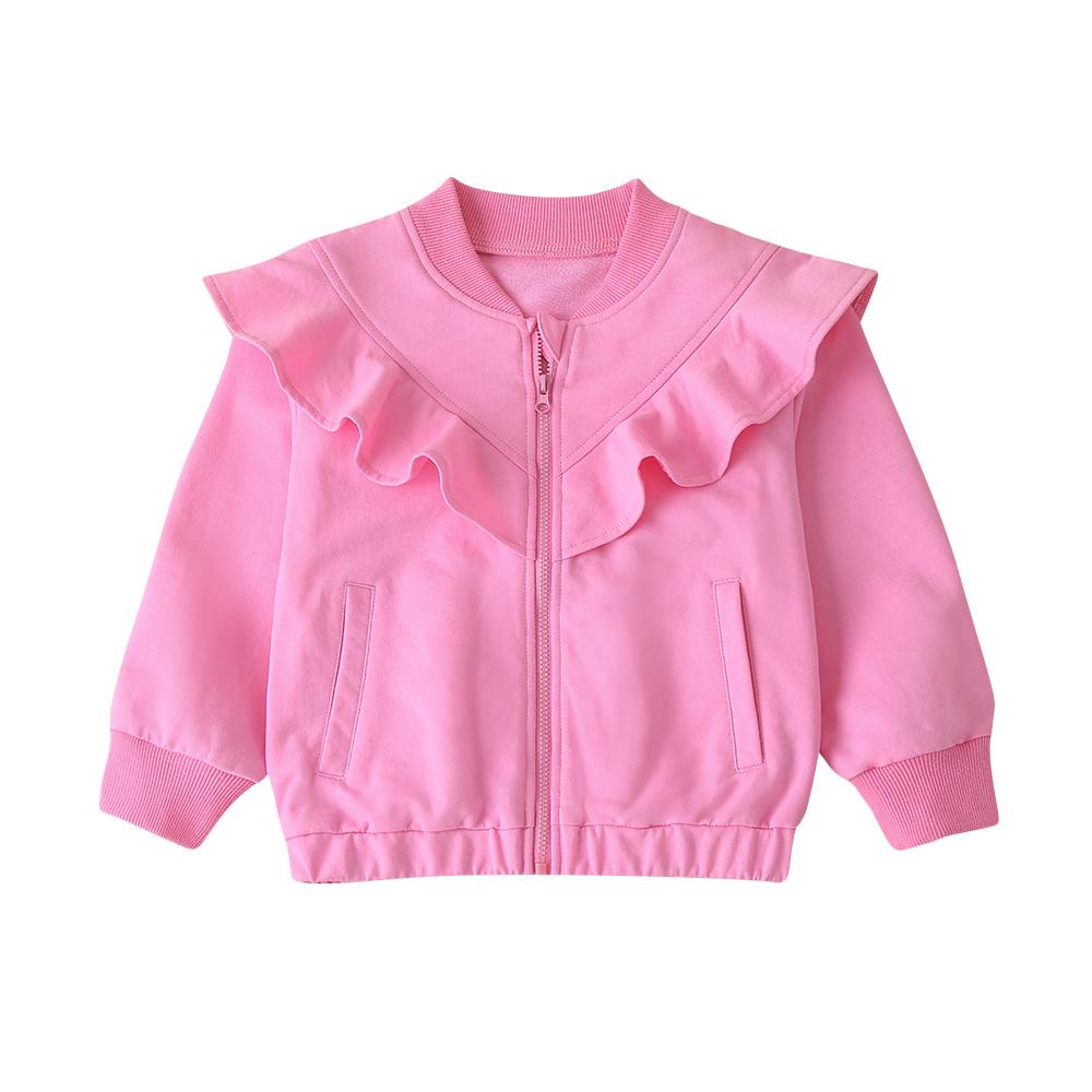 Autumn Rose Red Zipper Lace Pocket Long-Sleeved Warm Jacket Wholesale Baby Girl Clothes