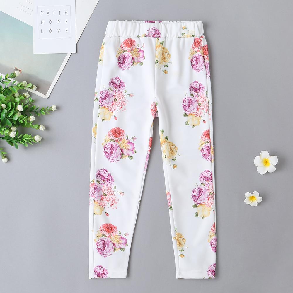 MommBaby Autumn Sweet Girl Korean Style Trousers Pants Flower Print Outer Wear Leggings Wholesale Baby Girl Clothes