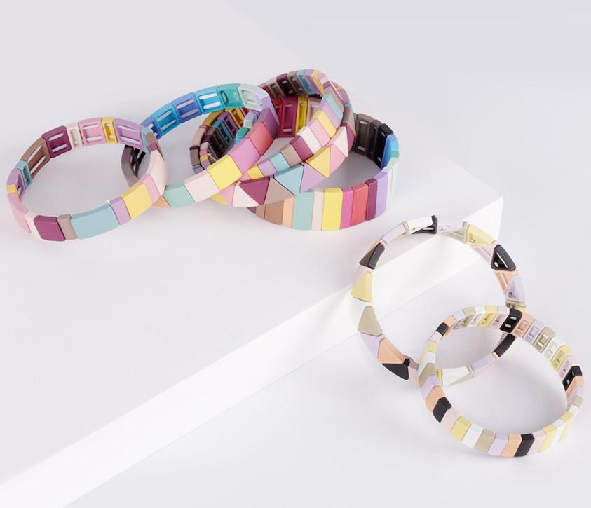 MOQ 3Pairs Alloy Fashion Paint Bracelet Multicolor Splicing Wholesale