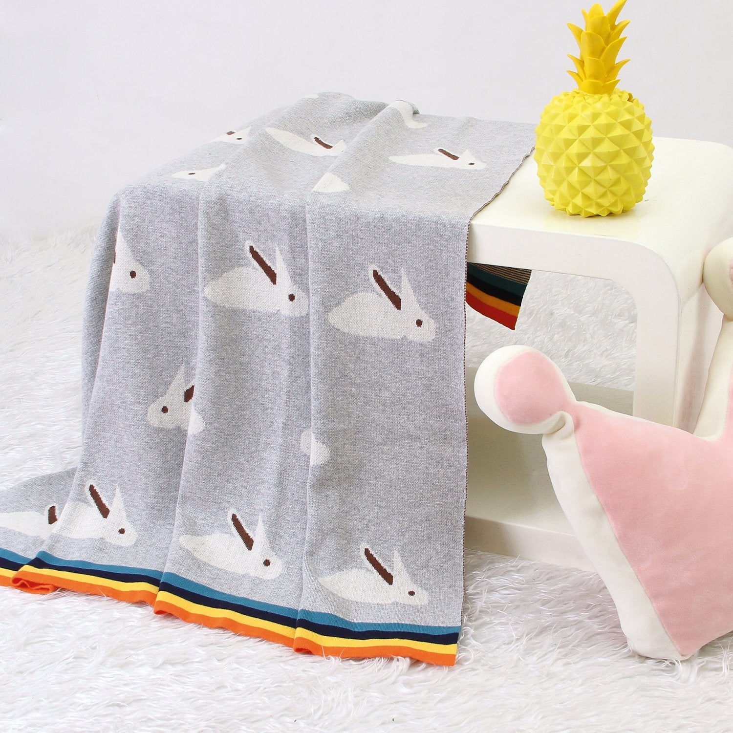 Baby Blanket Cute Rabbit Rainbow Edge Knitted Blanket Baby Wholesale Clothing