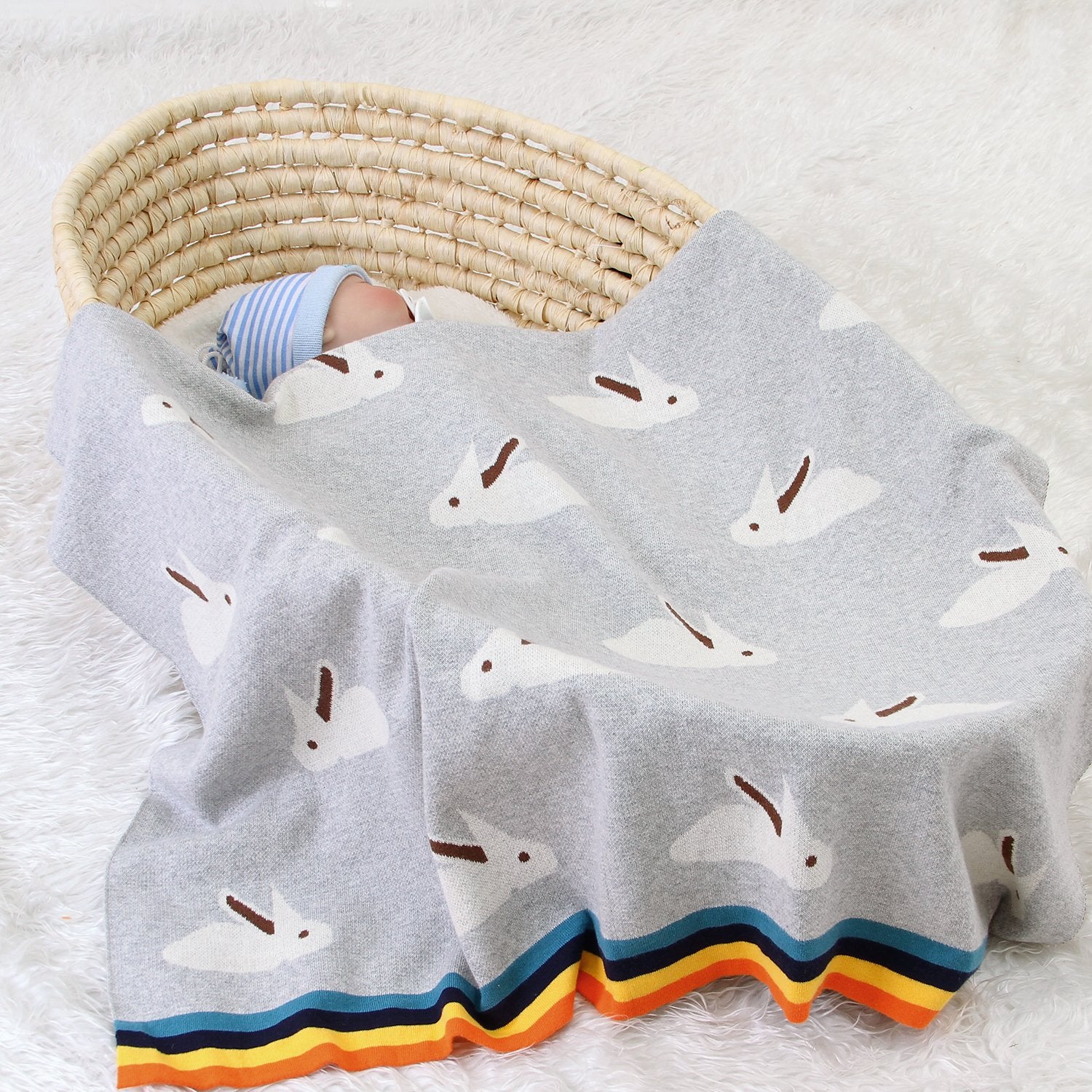 Baby Blanket Cute Rabbit Rainbow Edge Knitted Blanket Baby Wholesale Clothing