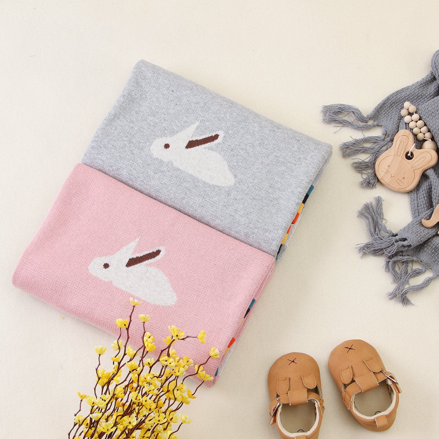 Baby Blanket Cute Rabbit Rainbow Edge Knitted Blanket Baby Wholesale Clothing