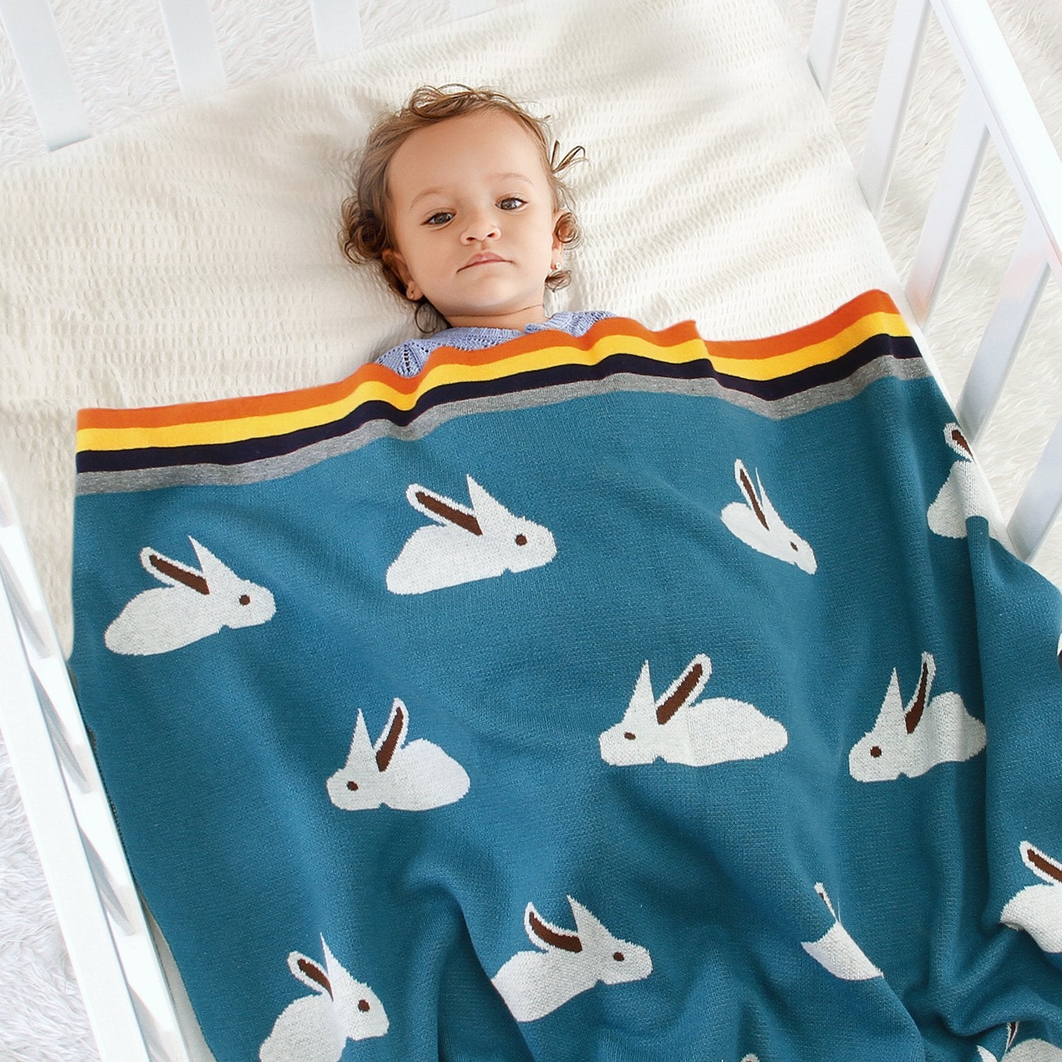 Baby Blanket Cute Rabbit Rainbow Edge Knitted Blanket Baby Wholesale Clothing