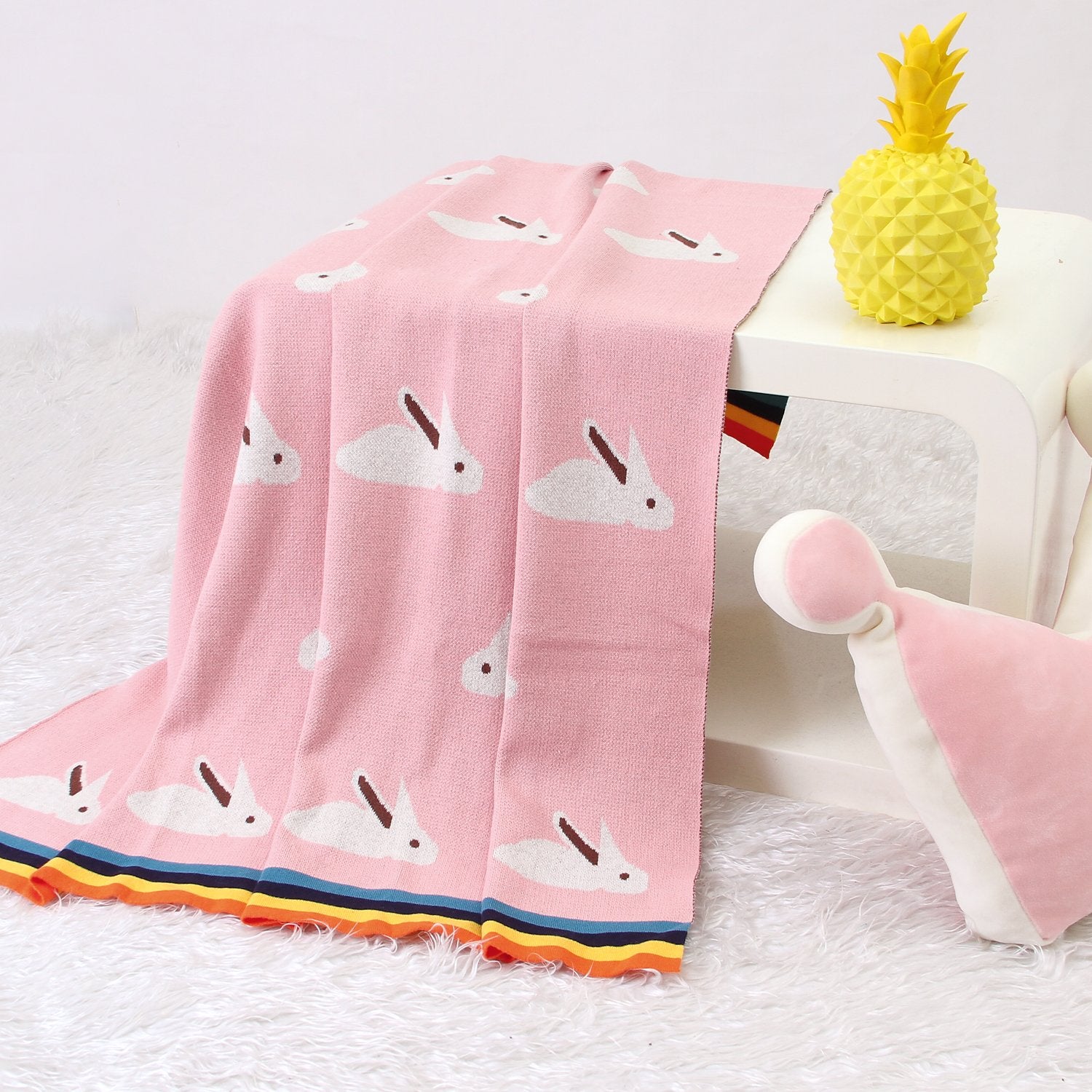 Baby Blanket Cute Rabbit Rainbow Edge Knitted Blanket Baby Wholesale Clothing