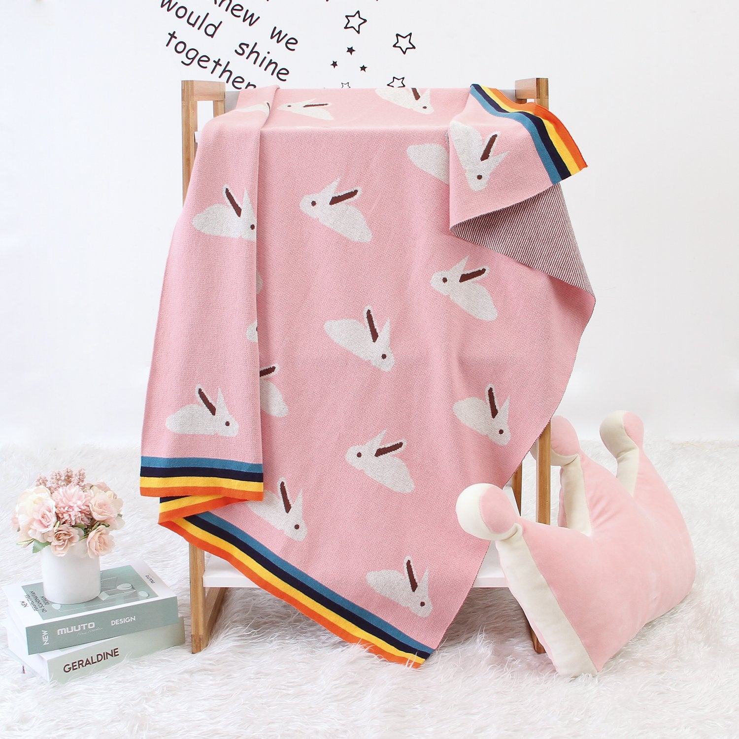 Baby Blanket Cute Rabbit Rainbow Edge Knitted Blanket Baby Wholesale Clothing