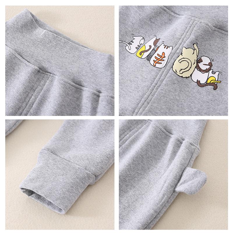 Baby Boys Autumn And Winter Cartoon Printed Solid Color Plush Cotton Pants Can Open Crotch Baby Clothing Wholesale