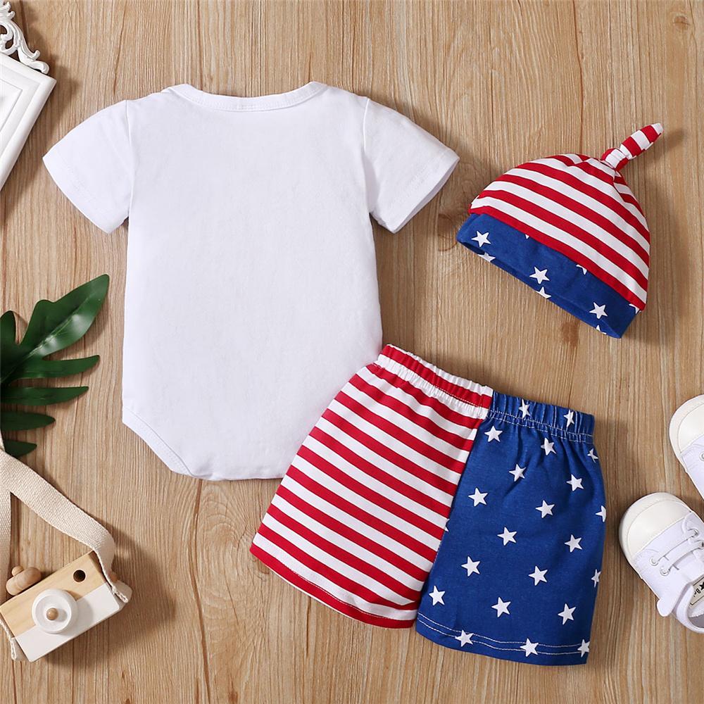 Baby Boys Striped Letter Star Printed Romper & Shorts & Hat Wholesale Baby Clothes