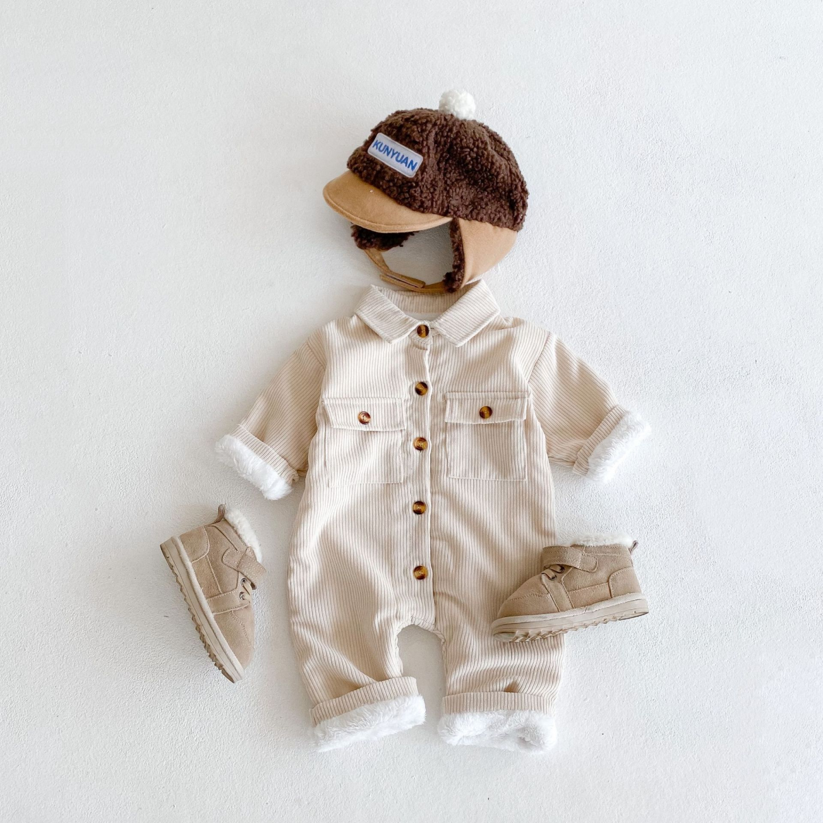 Baby Boys Winter Solid Color Pit Strip Plush Thickened Corduroy Long Sleeve Jumpsuit Buy Baby Clothes Wholesale