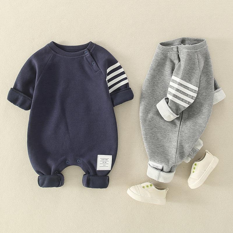 Baby Boys Winter Solid Color Round Neck Long Sleeve Jumpsuit Wholesale Clothing Baby