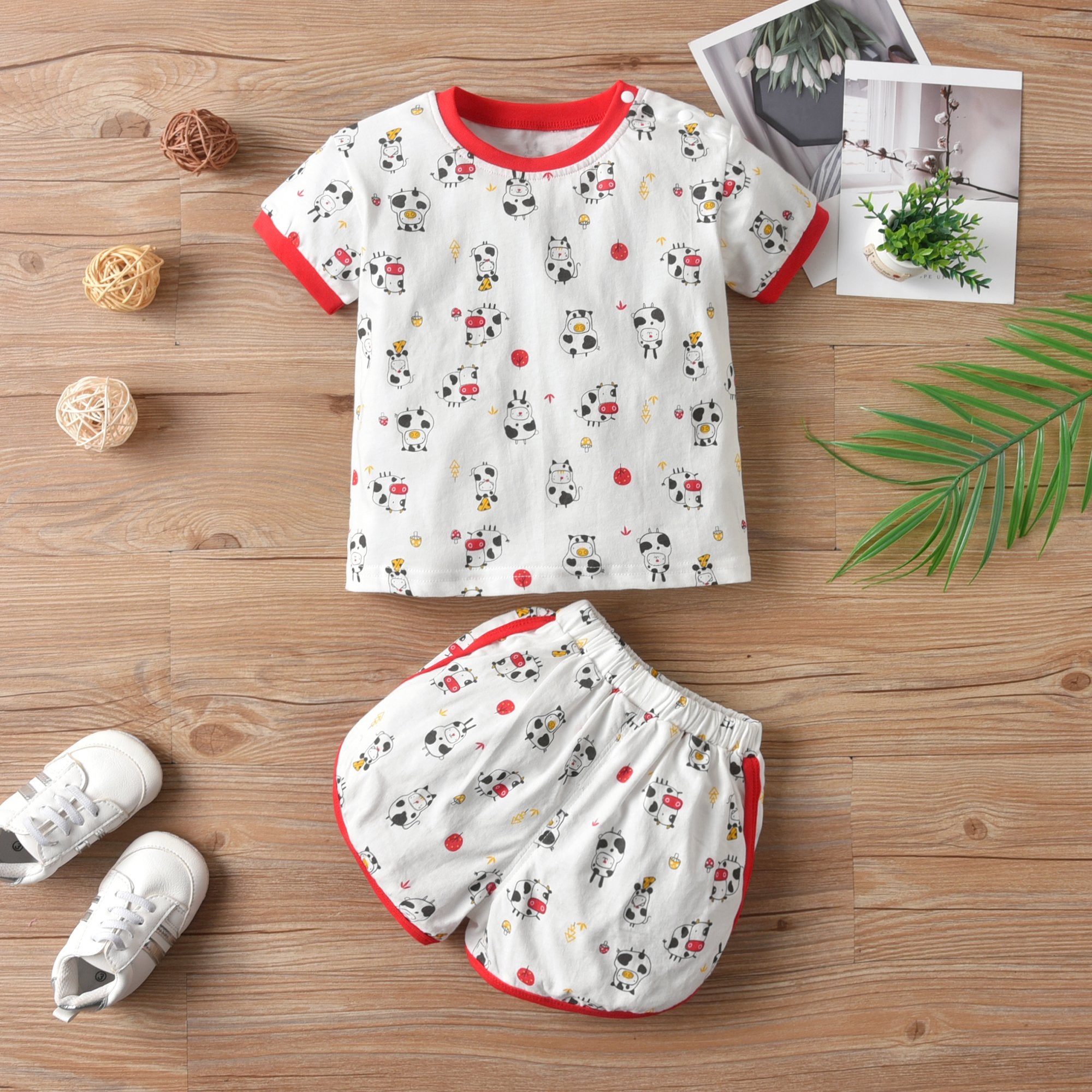 Baby Cartoon Cute Animal Print Casual And Comfortable Short-Sleeved Suit Wholesale Kids Clothing