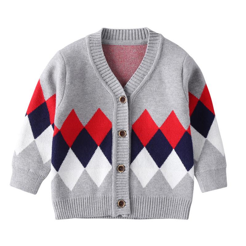 Baby Diamond Check Single-Breasted Cardigan Baby Sweater Coat Trendy Kids Wholesale Clothing