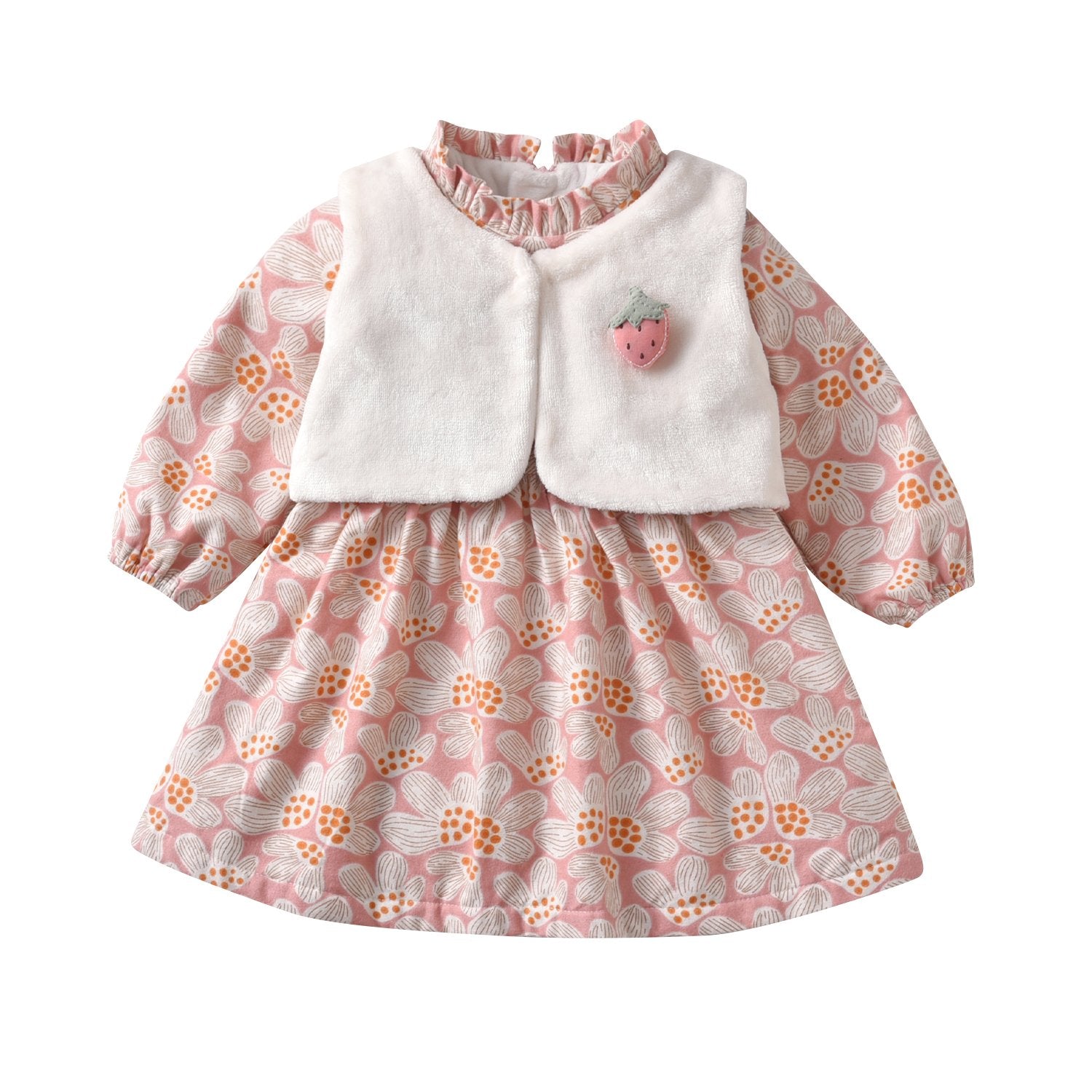 Baby Girls Autumn And Winter Floral Print Long Sleeve Plush Skirt White Vest Coat Baby Boutique Wholesale