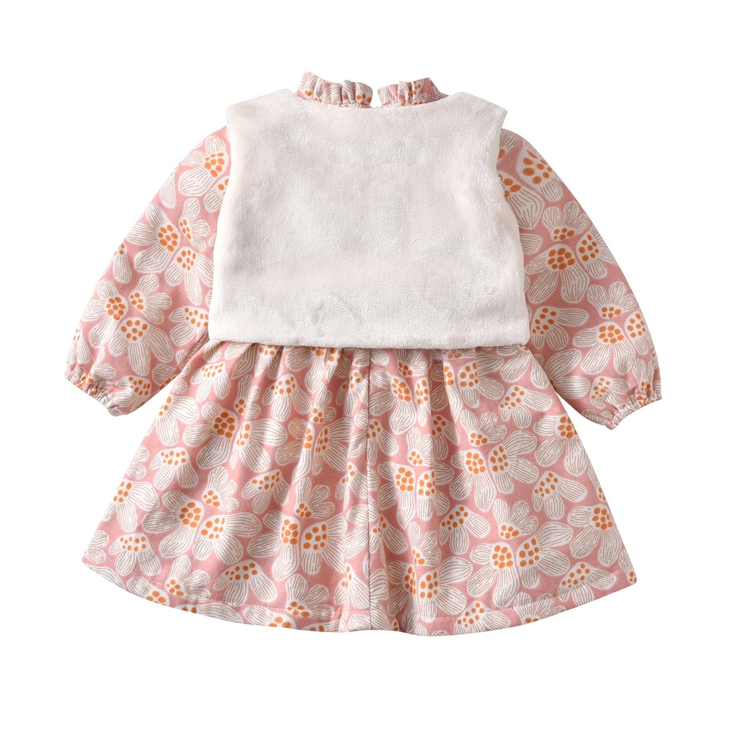 Baby Girls Autumn And Winter Floral Print Long Sleeve Plush Skirt White Vest Coat Baby Boutique Wholesale