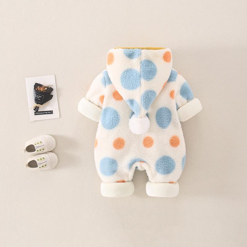 Baby Girls Autumn And Winter Polka Dot Printed Thickened Warm Jumpsuit Baby Clothing Cheap Wholesale