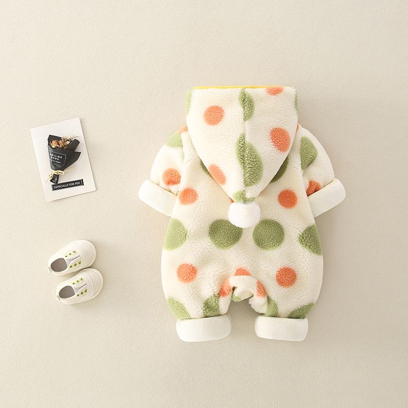 Baby Girls Autumn And Winter Polka Dot Printed Thickened Warm Jumpsuit Baby Clothing Cheap Wholesale