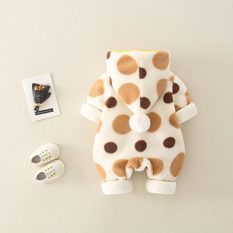 Baby Girls Autumn And Winter Polka Dot Printed Thickened Warm Jumpsuit Baby Clothing Cheap Wholesale