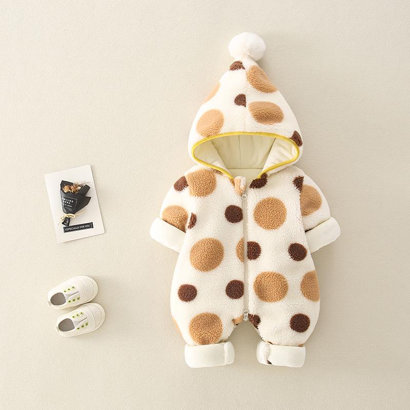 Baby Girls Autumn And Winter Polka Dot Printed Thickened Warm Jumpsuit Baby Clothing Cheap Wholesale