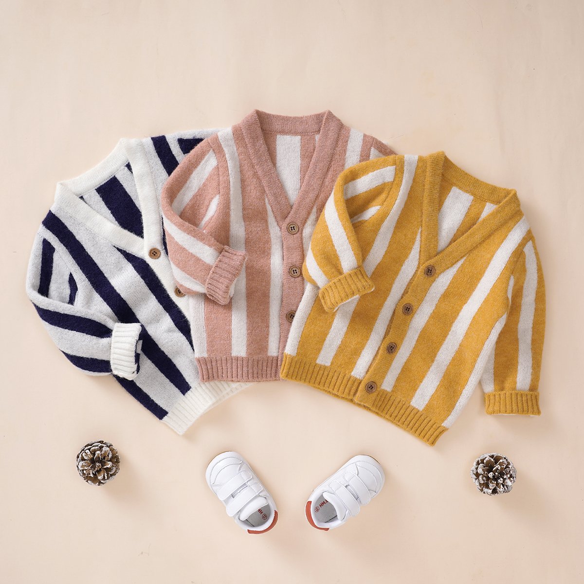 Baby Girls Autumn And Winter Striped Knitted Cardigan Coat Wholesale Baby Clothes In Bulk