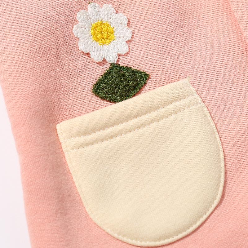 Baby Girls Autumn Flower Embroidery Solid Color Double Layer Long Sleeve Coat Baby Clothing Cheap Wholesale